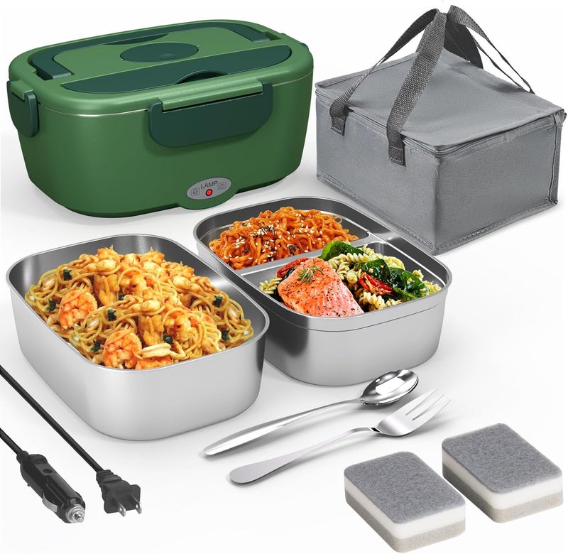 Sitlais Heated Lunch Box for Men&Women - 80W Electric Lunch Box for Adults with Dual 1.5L 304 Stainless Steel Containers Fast Heating Portable Food Warmer for Car&Truck lonchera eléctrica portátil - Image 1